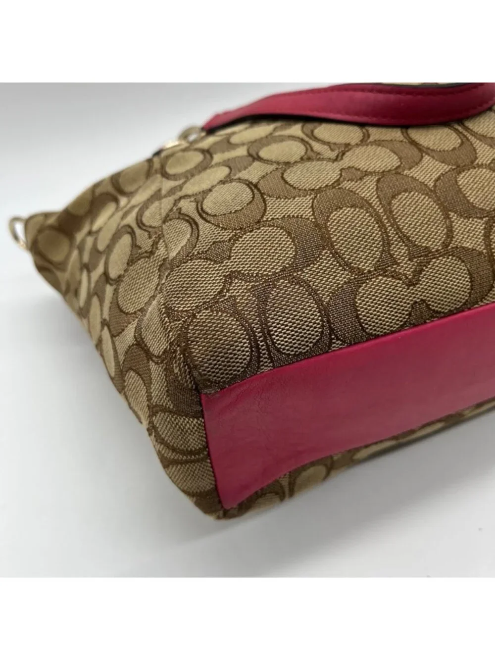 Coach Brown Canvas And Pink Leather Trim Convertible Hand Bag